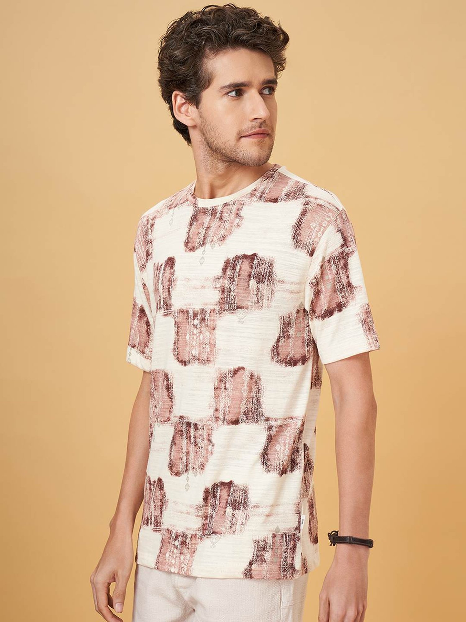 7 Alt By Pantaloons Whitecap Grey Cotton Relaxed Fit Printed T-Shirt