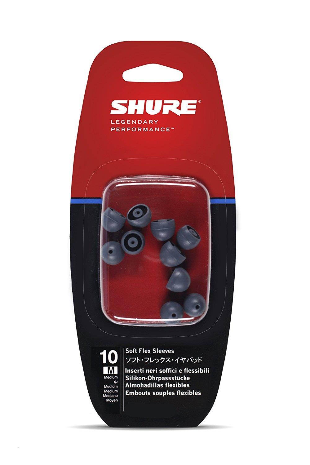 Shure EASFX1-10M Medium Soft Flex Sleeves (10 Included/5 Pair) for SE115, SE315, SE425 & SE535 Earphones (Black)