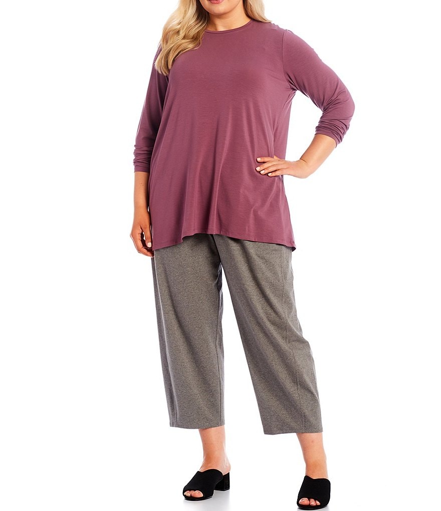 Eileen Fisher Plus Size Fine Stretch Jersey Knit Crew Neck Long Sleeve Tunic