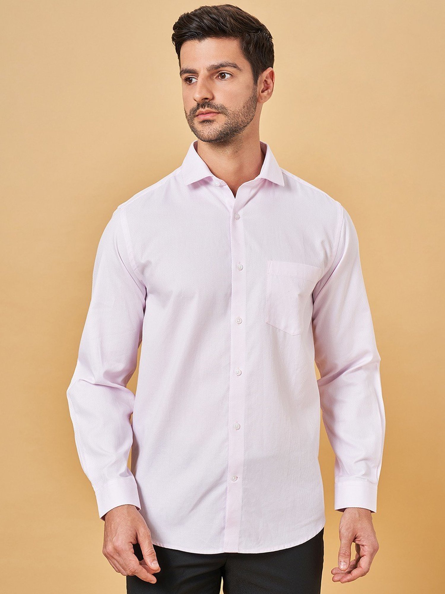 Peregrine by Pantaloons Light Pink Cotton Regular Fit Texture Shirt