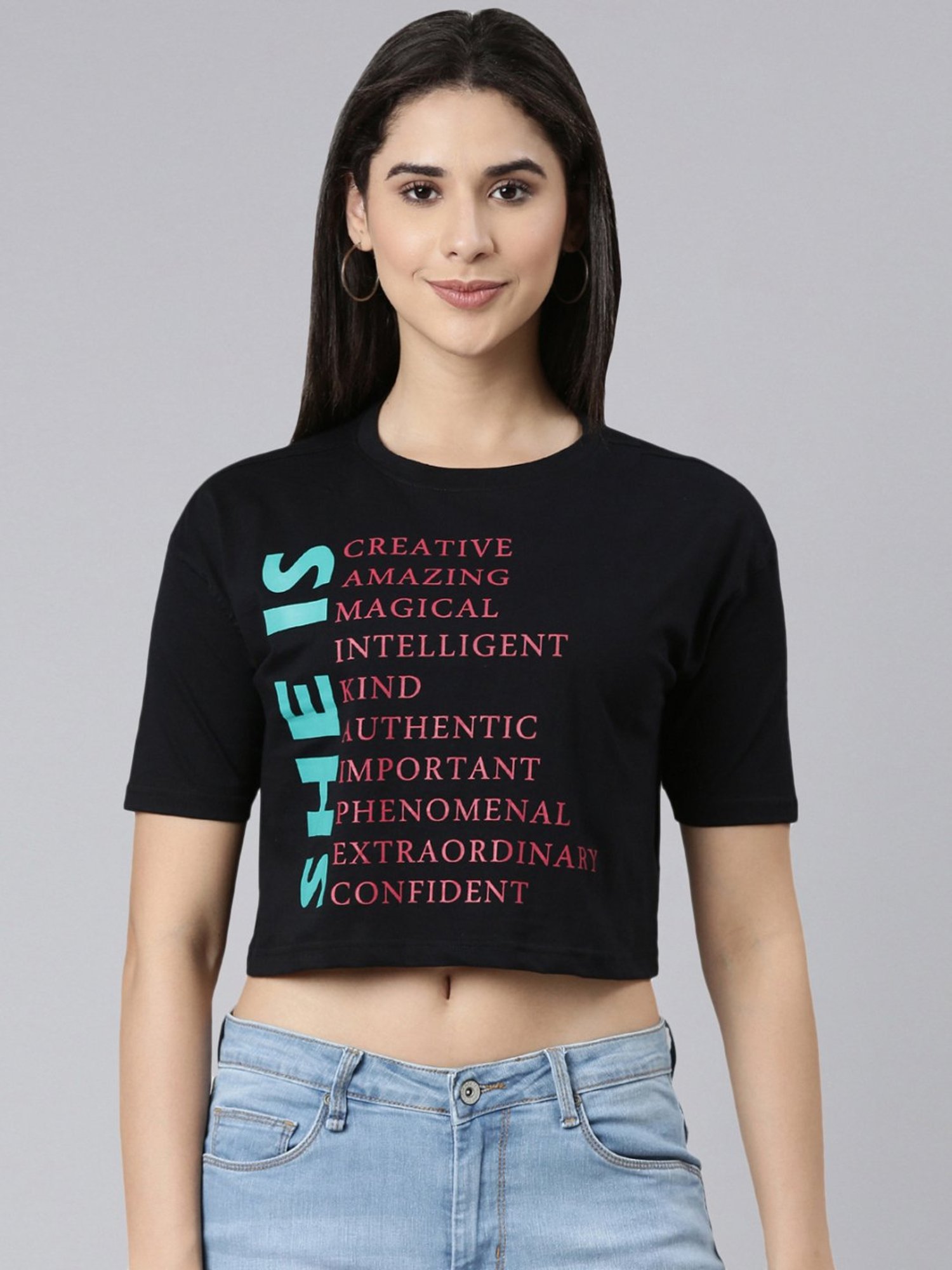 Kryptic Pure Cotton Printed Drop Shoulder Oversized Crop T-Shirt