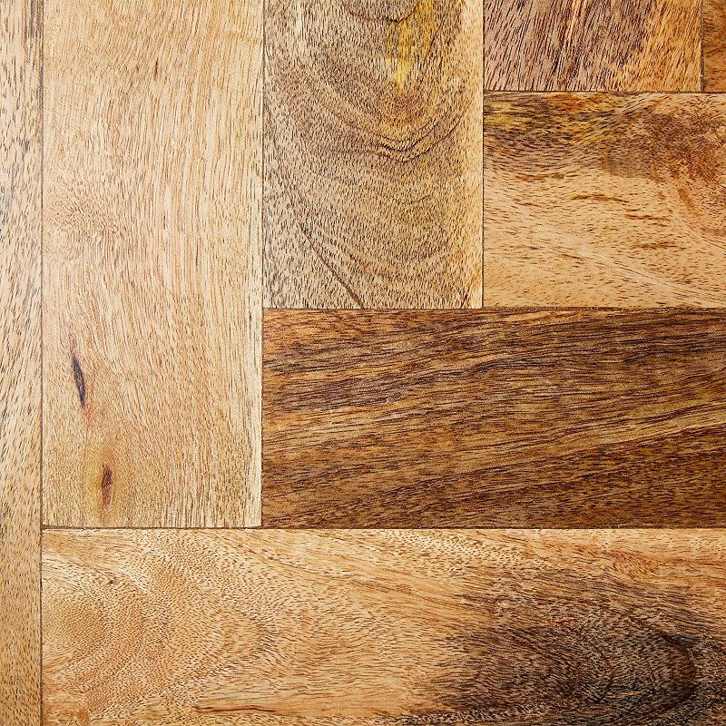 Mindful Living Rustic Farmhouse Mid Century Modern Fusion Mango Wood Top and Iron Hairpin Legs Chevron Pattern Laptop and Writing Desk, Beige