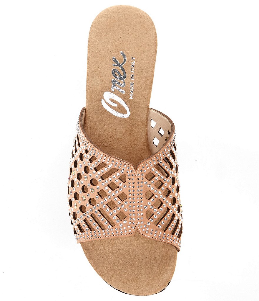 Onex Adalynn Leather Cut Out Crystal Studded Kitten Heel Slides