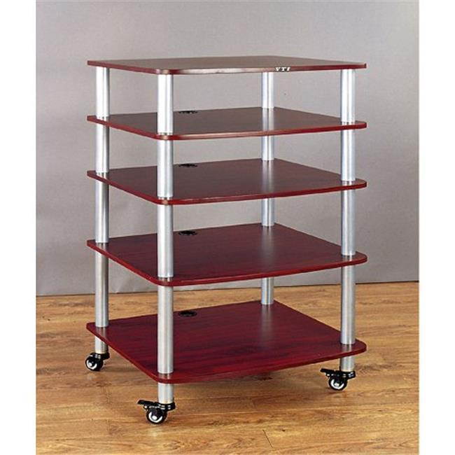 VTI Manufacturing AR405SC 4 Silver Poles 5 Cherry Shelves With Caster AV Stand