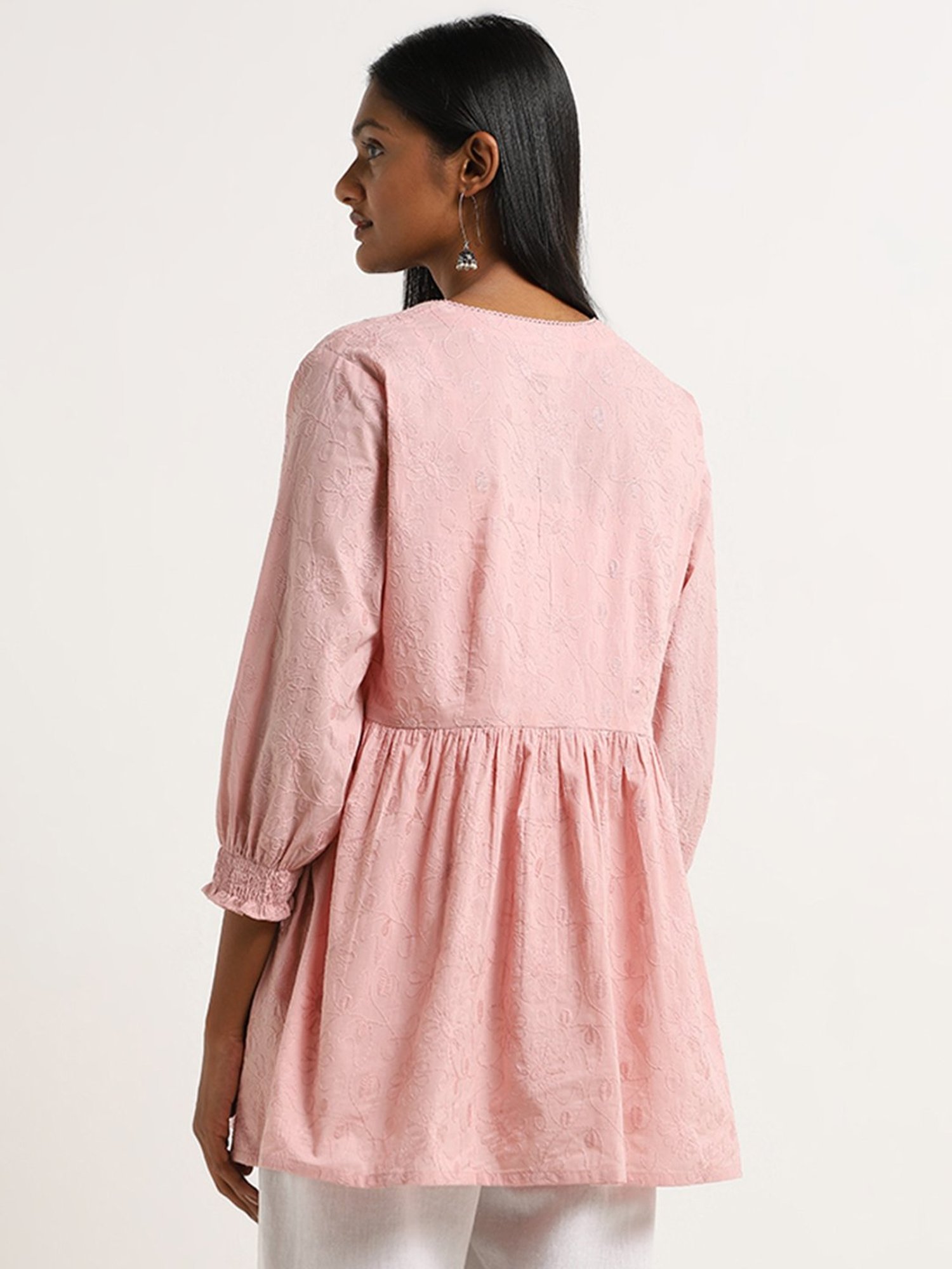 Utsa by Westside Dusty Pink Embroidered Fit and Flare Kurti