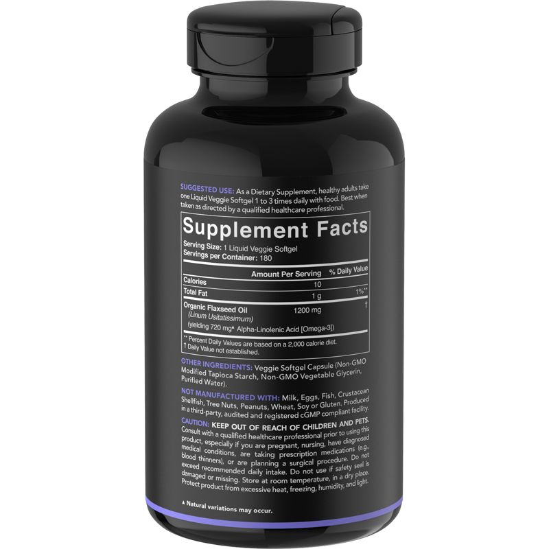 Sports Research Flaxseed Oil with Plant Based Omega-3, 1,200 mg, 180 Veggie Softgels,
