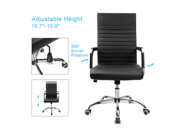 Furmax Ribbed Office Desk Chair Mid-Back PU Leather Executive Conference Task Chair Adjustable Swivel Chair with Arms (Black)