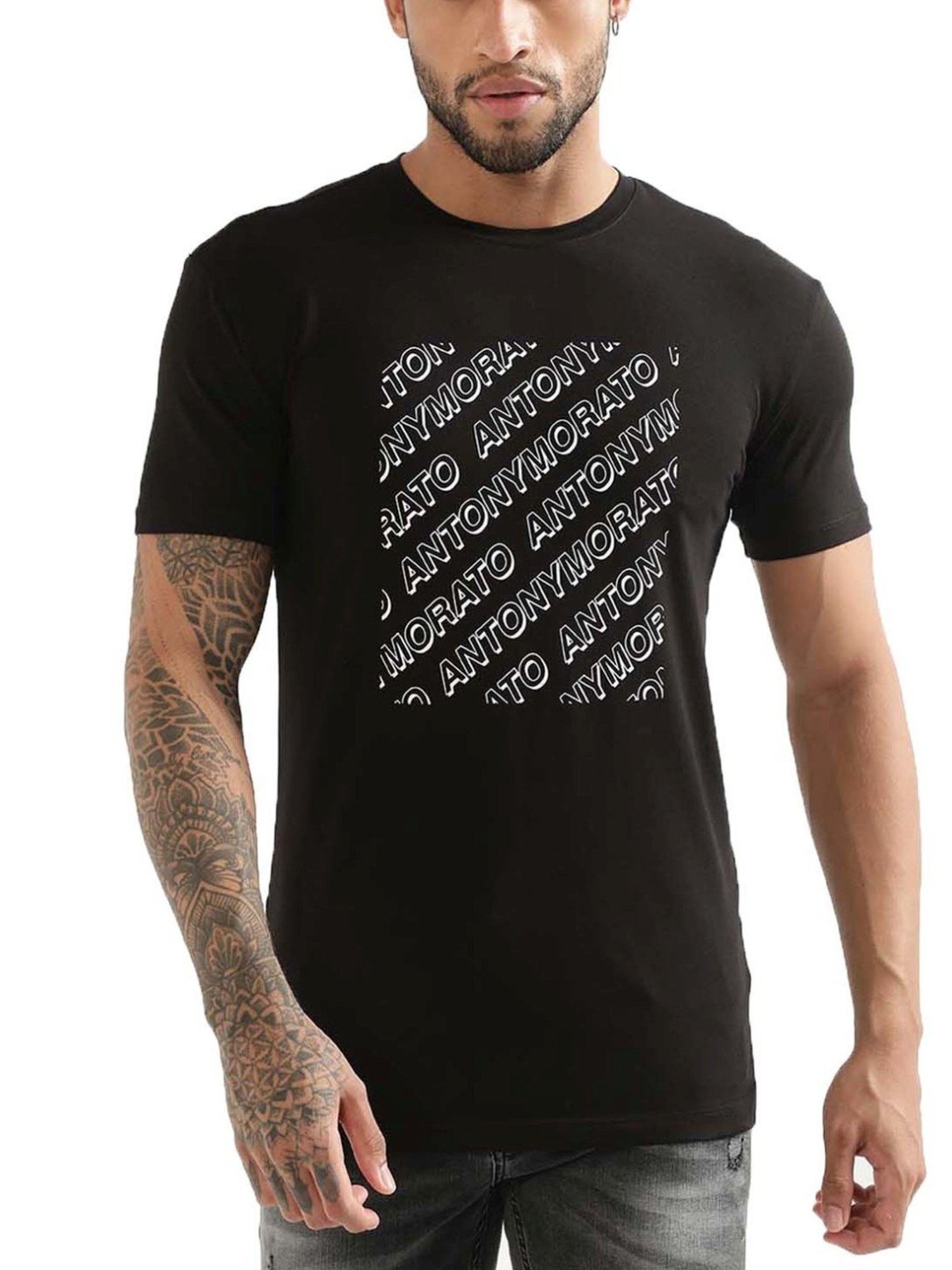 Antony Morato Black Slim Fit Printed T-Shirt