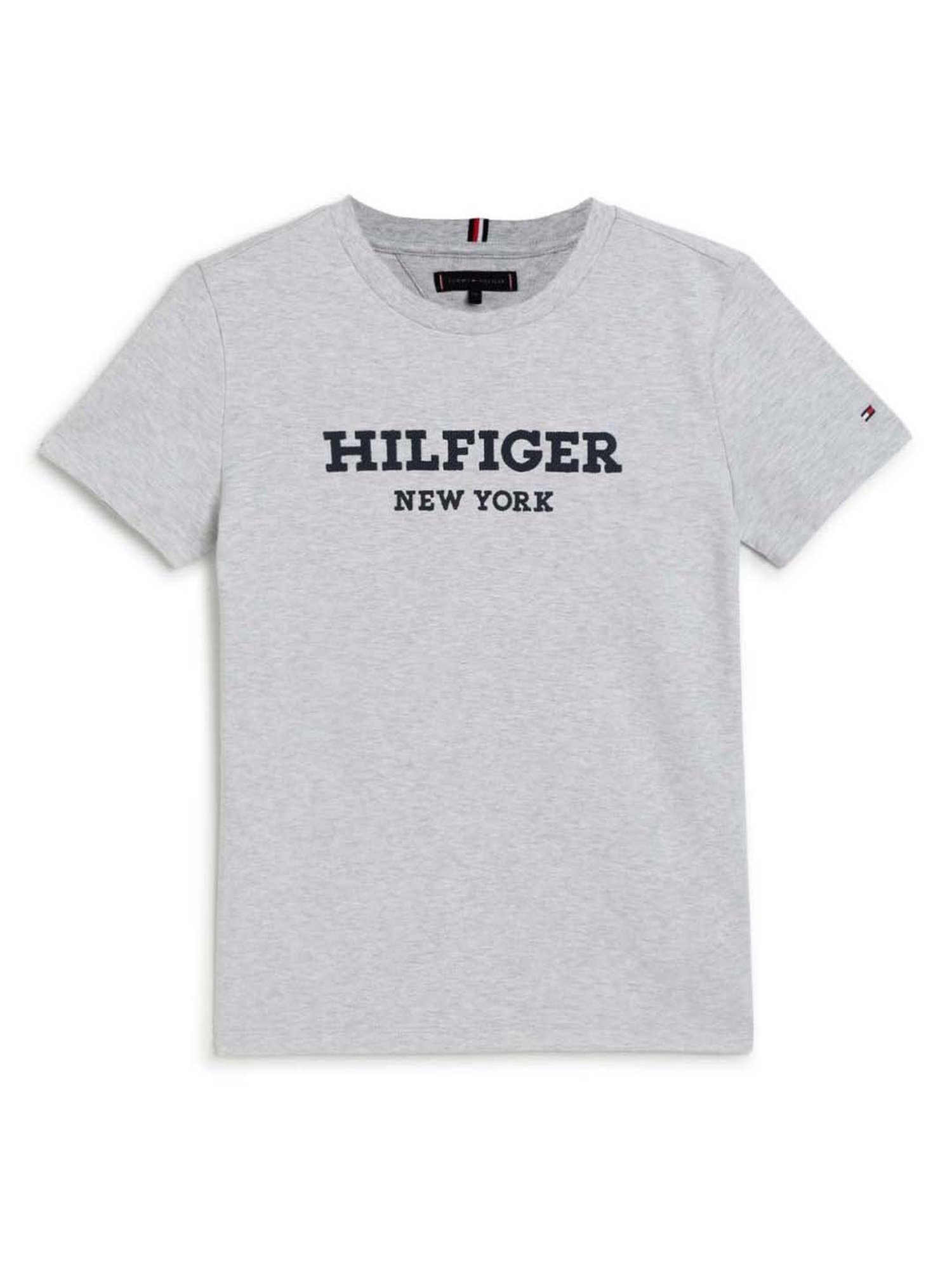 Tommy Hilfiger Boys New Light Grey Heather Logo Regular Fit T-Shirt