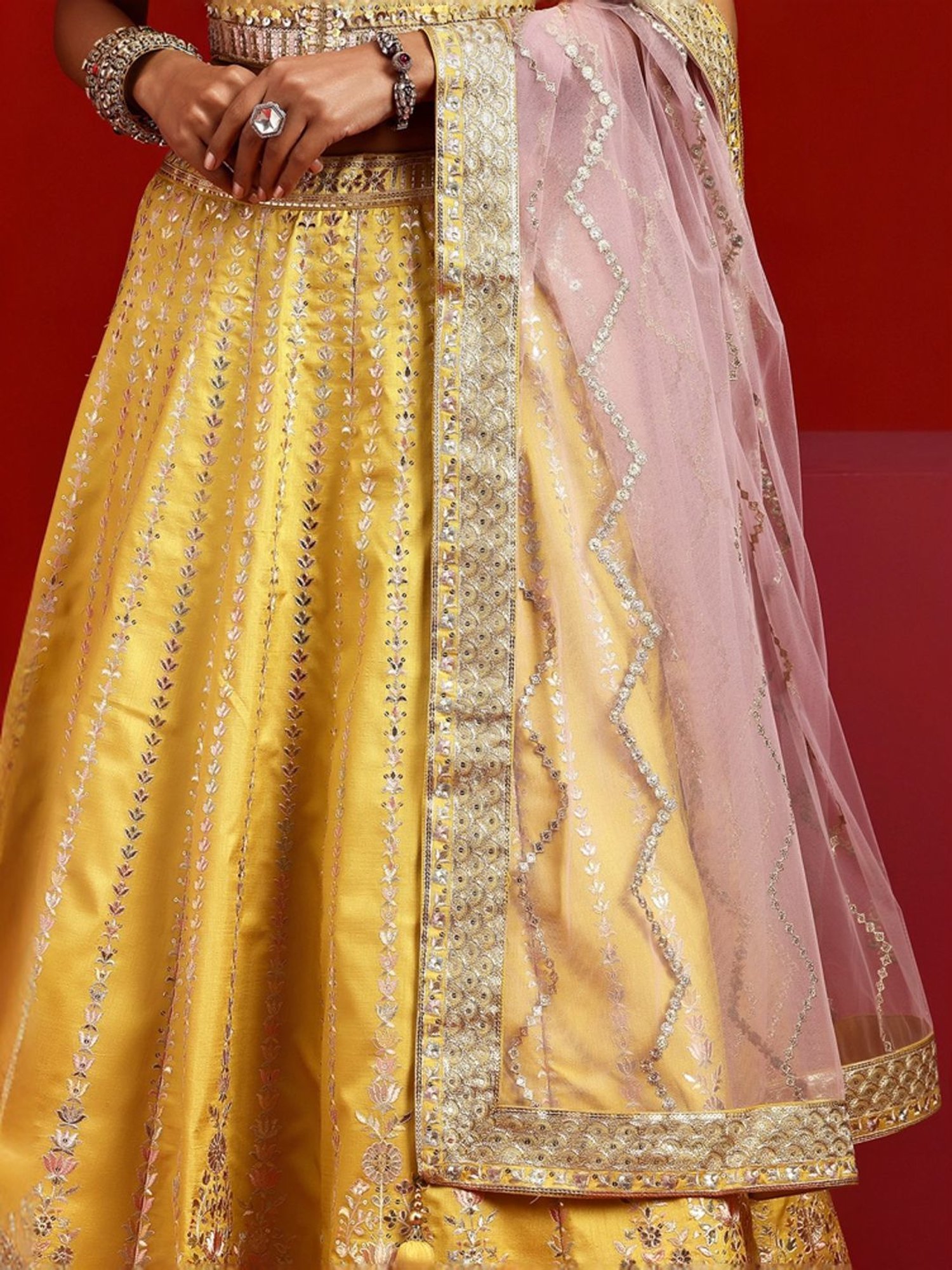 Libas Art Yellow Embroidered Lehenga Choli Set With Dupatta