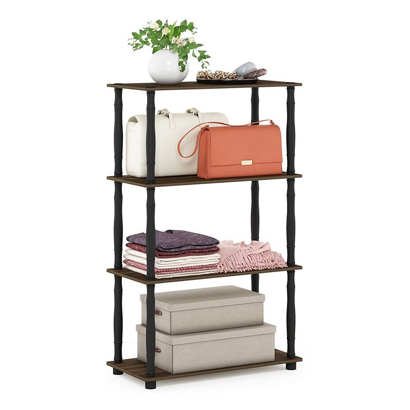 Furinno Turn-N-Tube 4 Tier Multipurpose Open Wood Display Shelf and Bookcase for Living Room, Dining Room, Bedroom, and Office Spaces, Walnut/Black