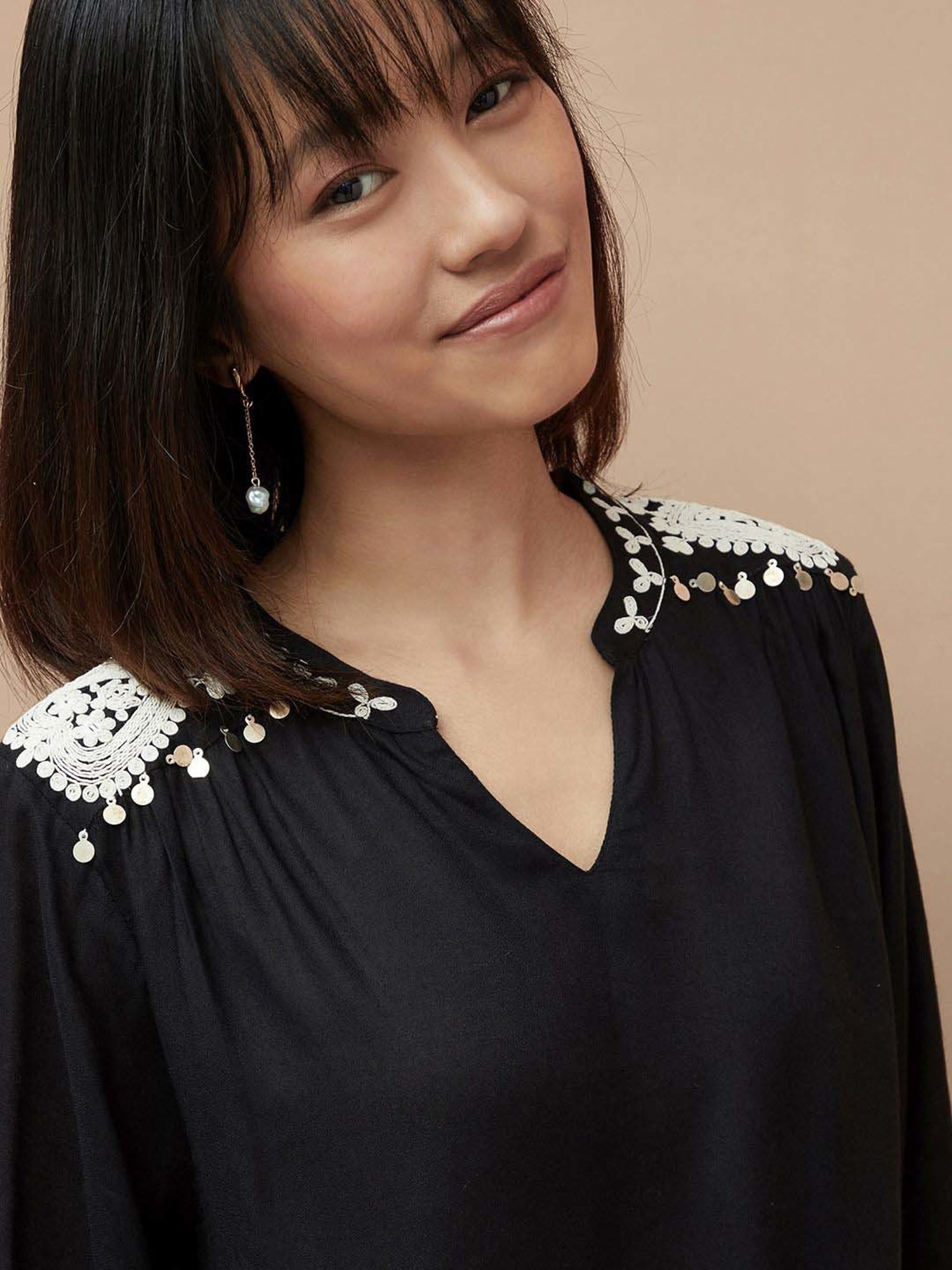 Colour Me by Melange Black Embroidered Top