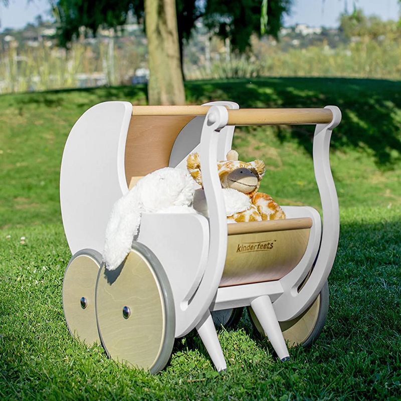 Kinderfeets 2-in-1 Versatile Inside/Outside Baby and Toddler Classic Wooden Unisex Child Toy Walker Stroller Pram, White
