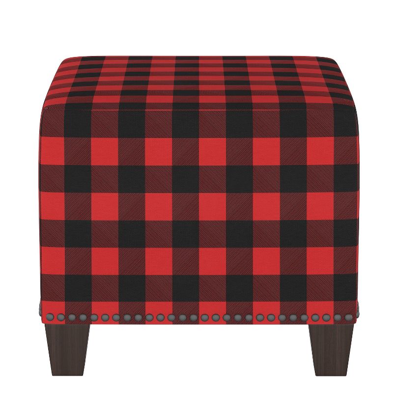 Square Nail Button Ottoman Classic Gingham Red Black - Skyline Furniture