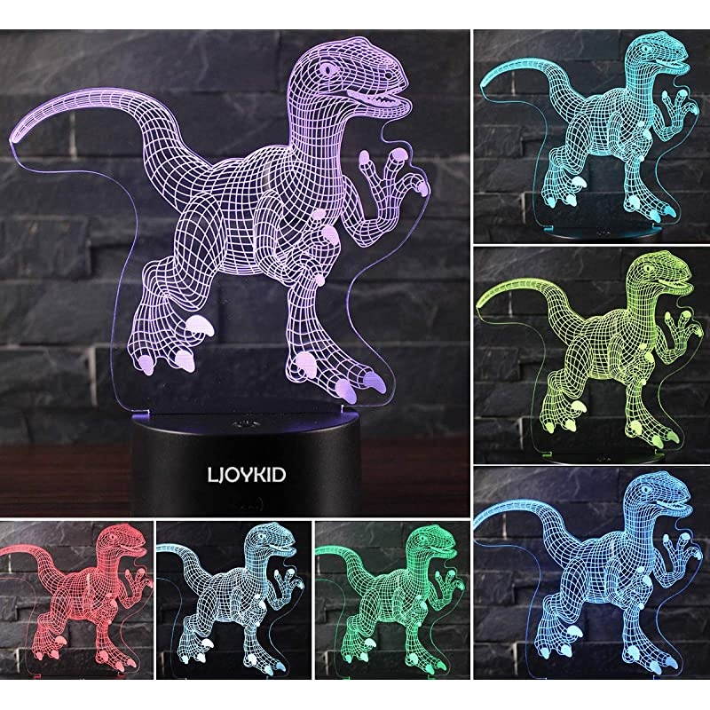 Dinosaur Night Light Illusion Lamp Three Pattern and 7 Color Change Decor Lamp with Remote Control for Kids Dinosaur Gifts for Boys