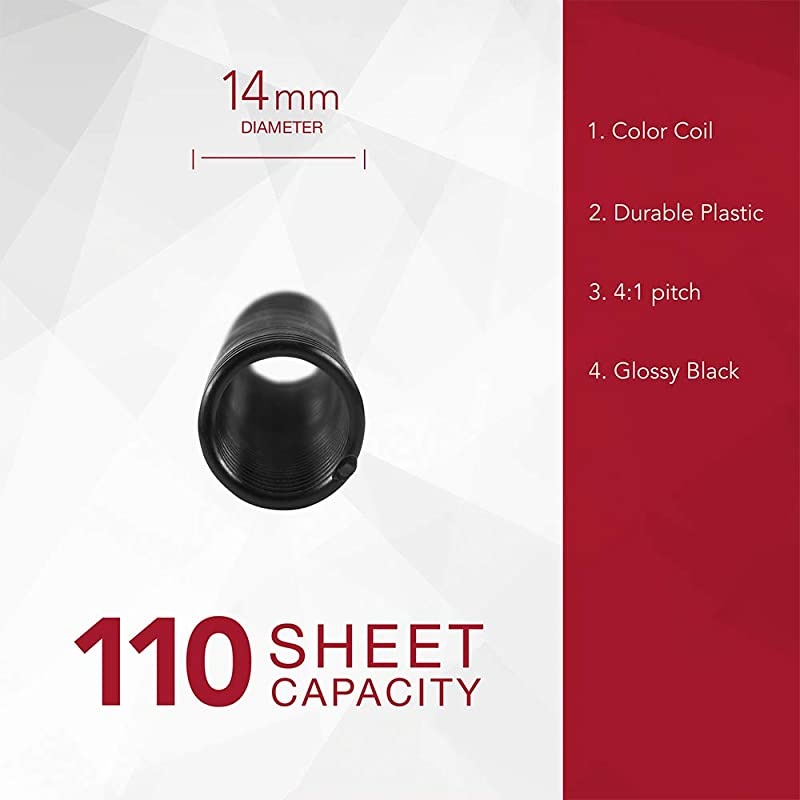 Binding Spines/Spirals/Coils, 14mm, 110 Sheet Capacity, 4:1 Pitch, Color Coil, Black, 100 Pack (9665060)