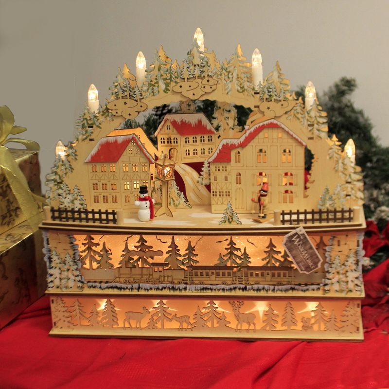 Christmas 17.25" Led Laser Cut 3  Level Town Village Train Woods  -  Decorative Figurines