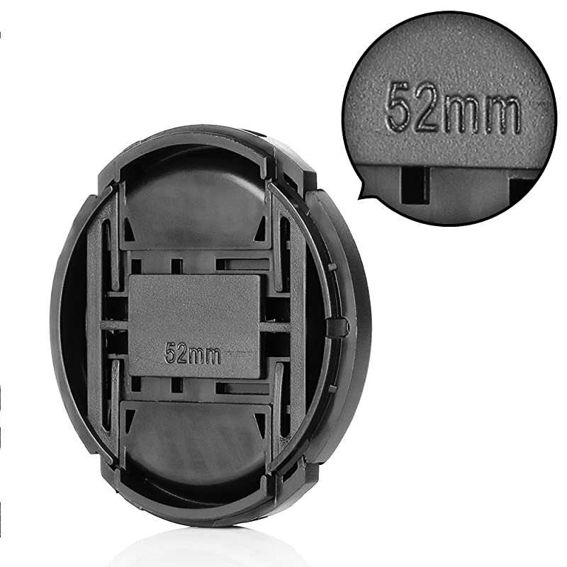 52mm Lens Cap Center Pinch with Lens Cap Leash Hole Bundle Compatible with Nikon Sony Canon DSLR s & Other DSLR s UV Lens (52mm)- 4 Pack