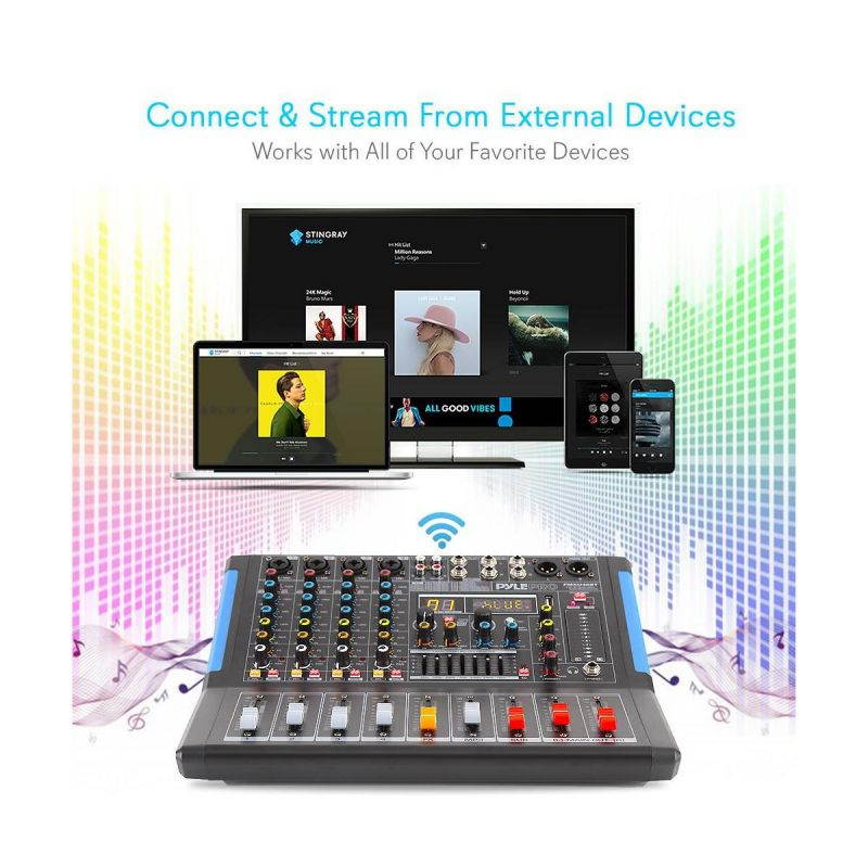 4channel bluetooth studio audio mixer  dj sound controller interface with usb drive for pc recording input, xlr microphone jack, 48v power, input/output for professional and beginners  pmxu46bt