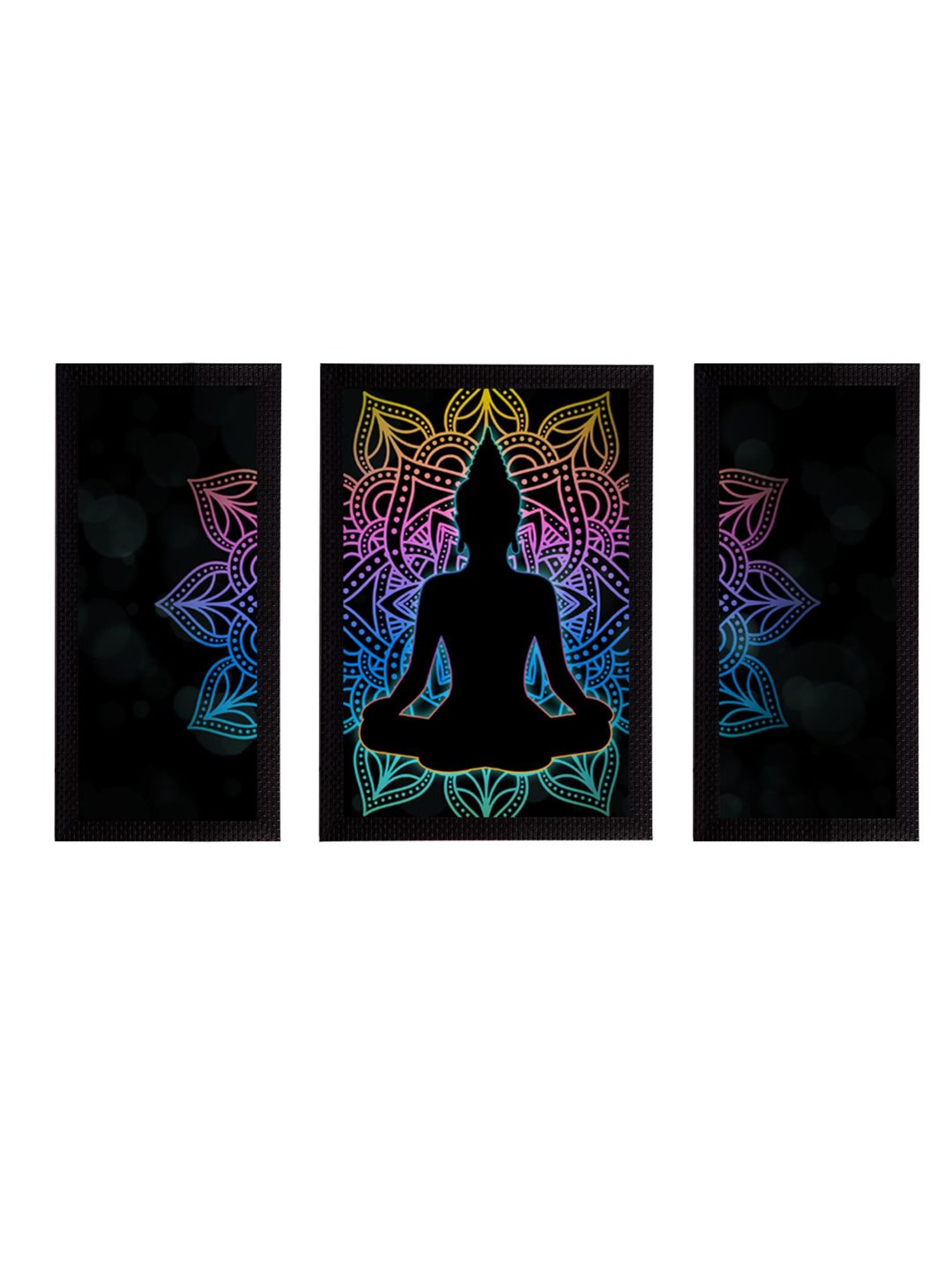 eCraftIndia Set of 3 Meditating Lord Buddha Satin Matt Textured UV Art Painting