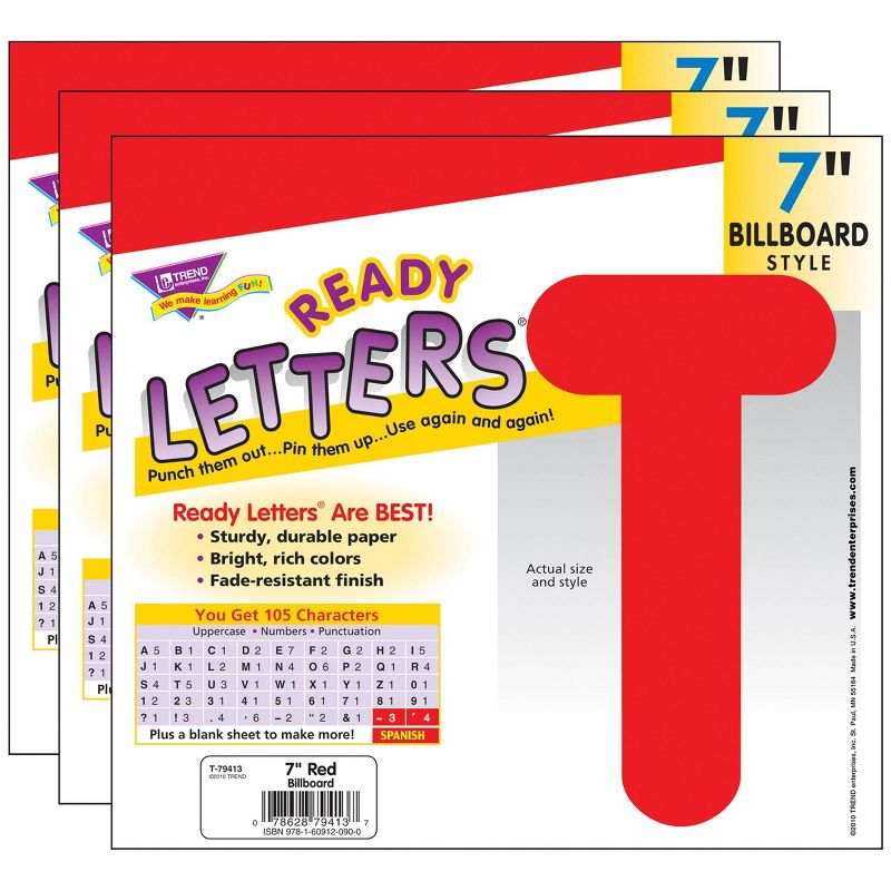 3pk 7" Billboard Uppercase Ready Letters Red - TREND