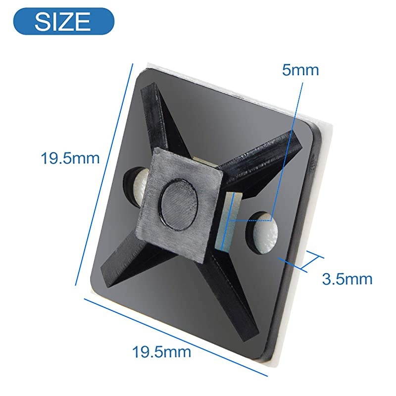 3/4" Adhesive Cable Zip Tie Mounts Self Wire Cable Clips Organizer Holders Anchor Wire Tie Downs Black