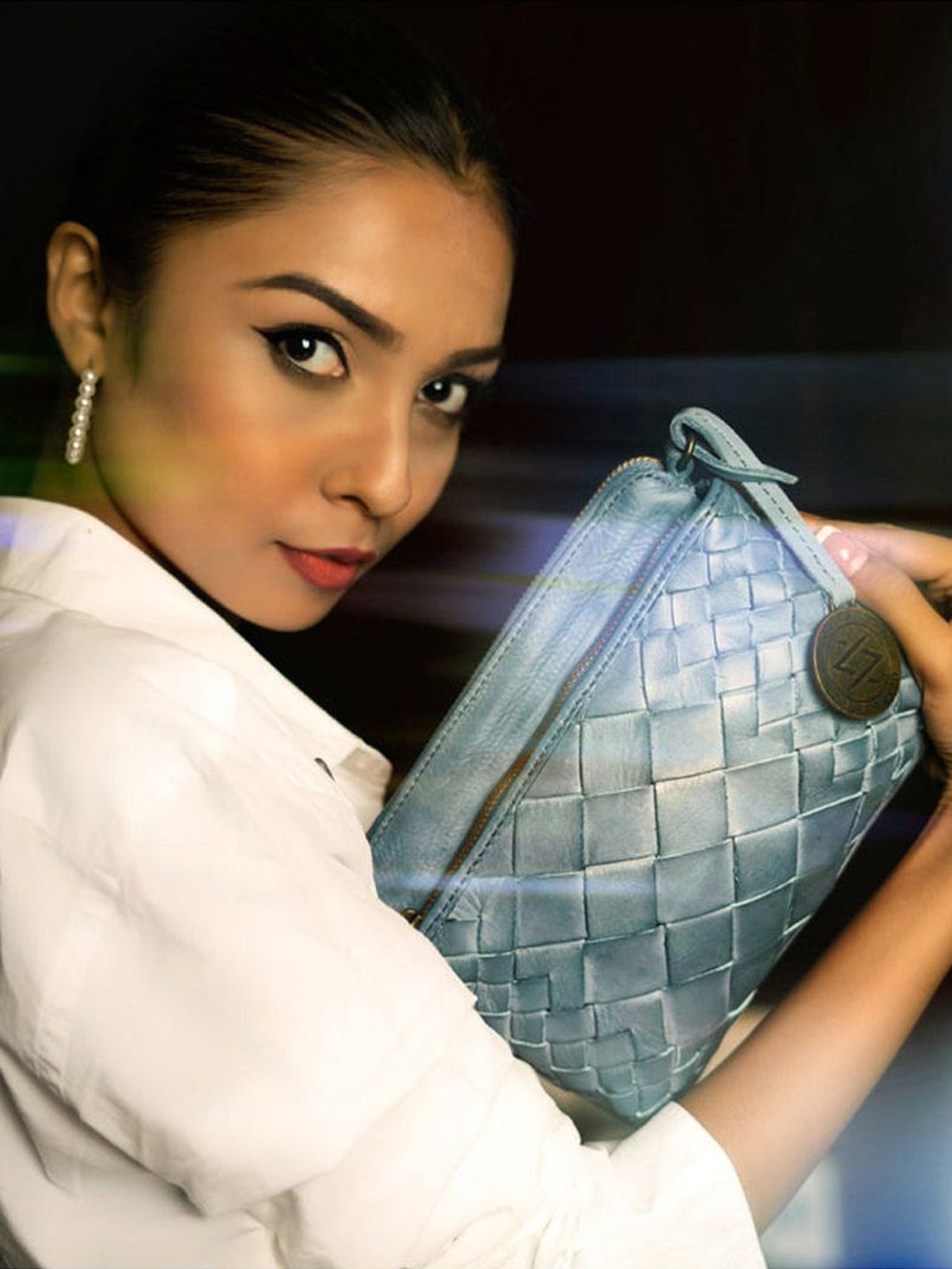 KOMPANERO Marquis Denim Leather Textured Sling Handbag