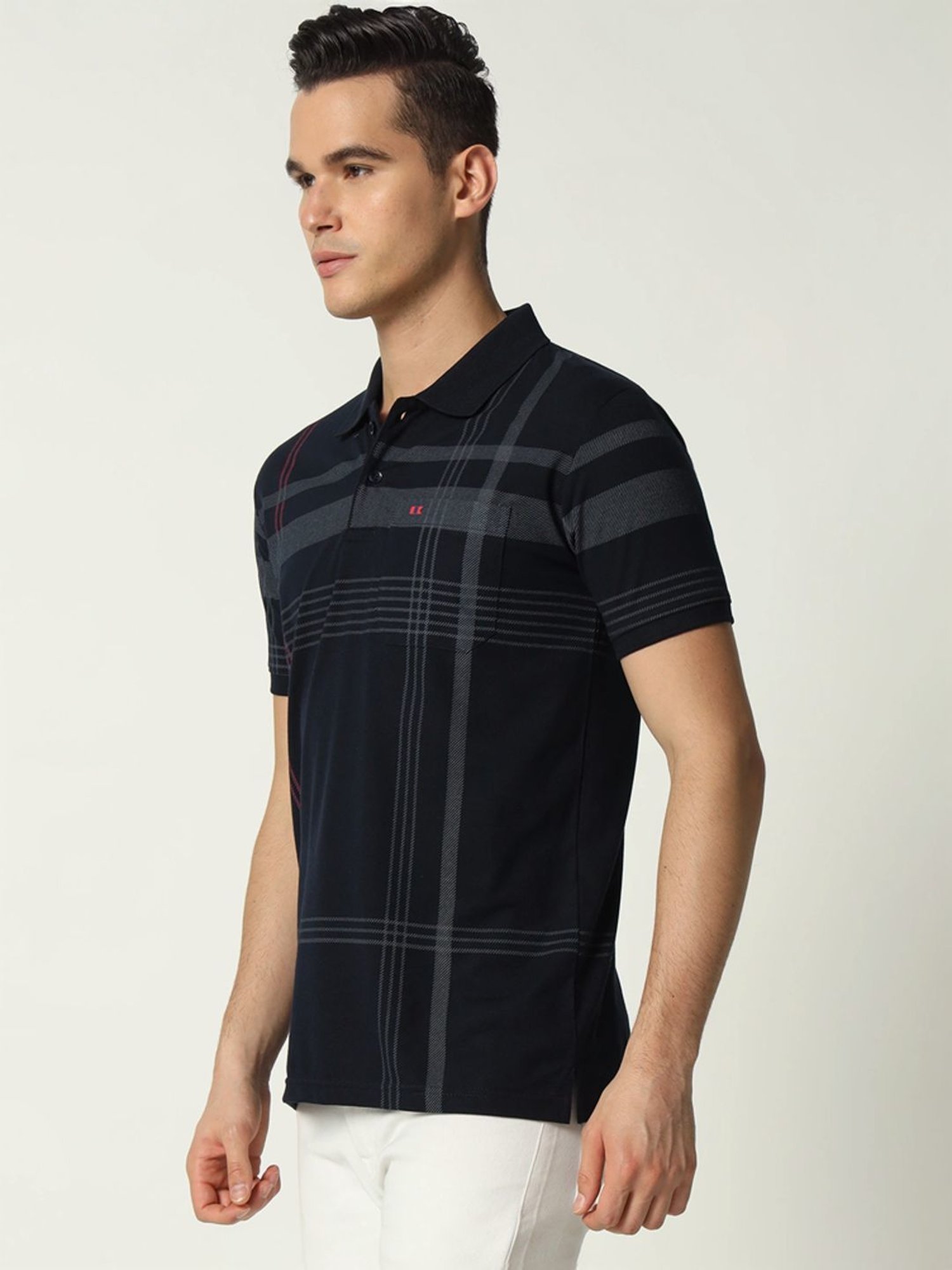 Tab91 Black Regular Fit Checks Polo T-Shirts
