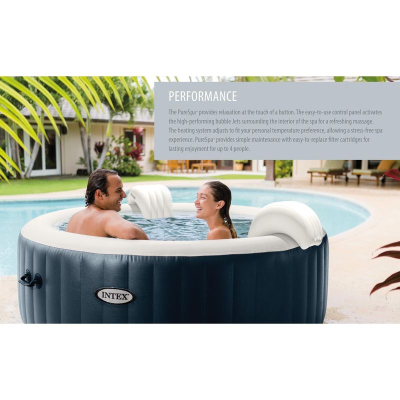 Intex 28431E PureSpa Plus 85in x 25in Portable Inflatable 6 Person Round Hot Tub Spa with 170 Bubble Jets, Heater Pump, and 2 Non-Slip Seats, Navy