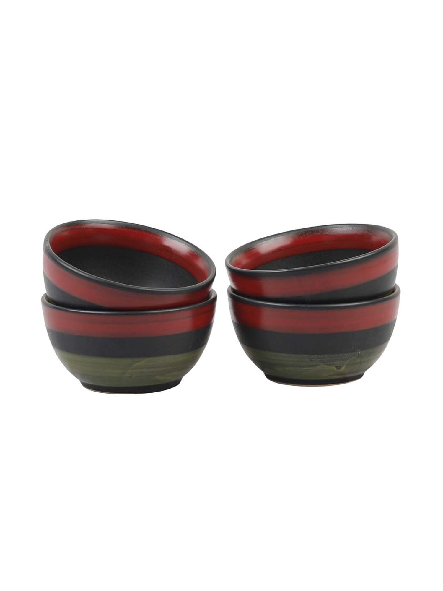 VarEesha Hunar Green & Red Ceramic Veg Bowls (150 ml) - Set of 4