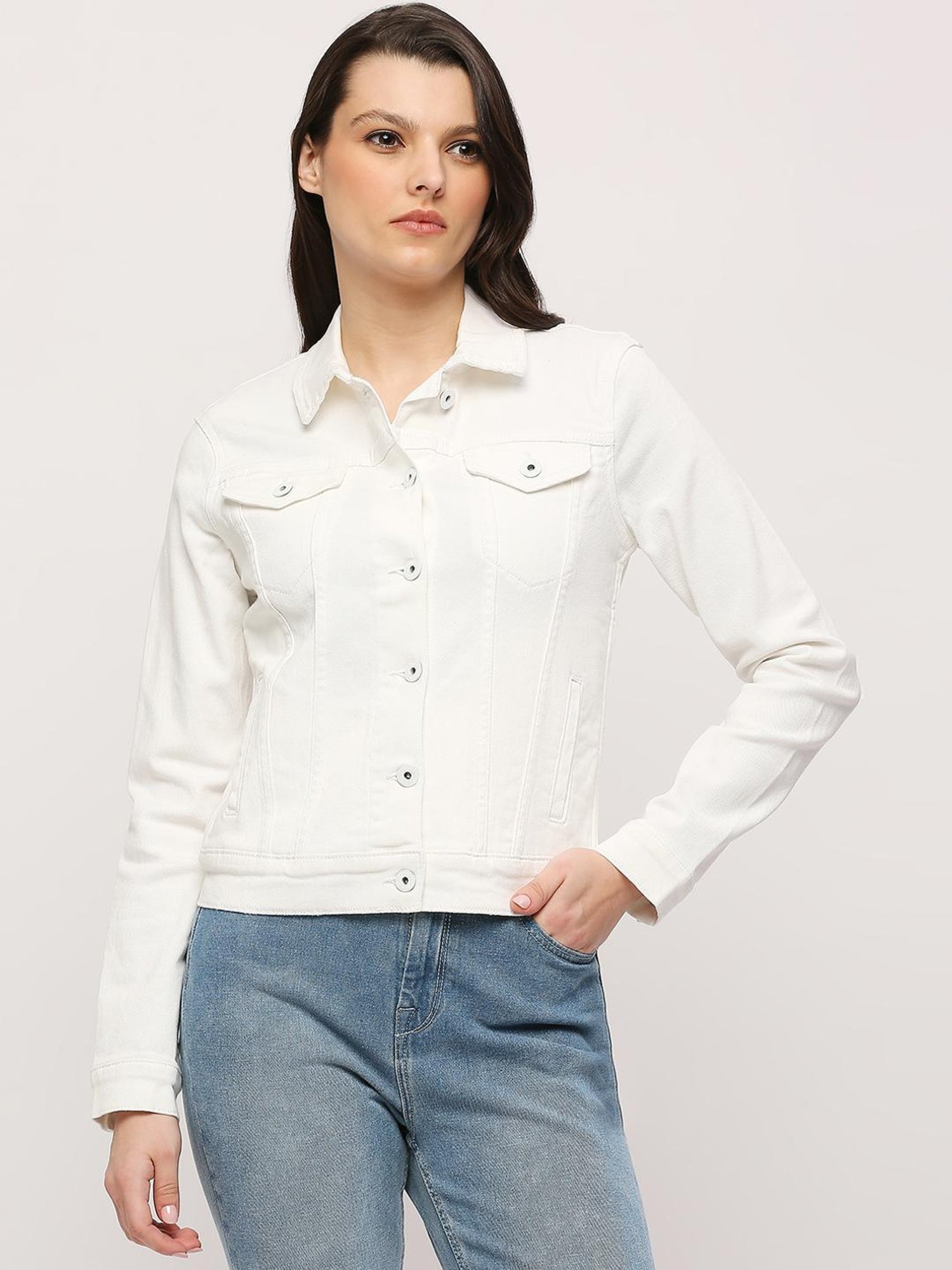 Pepe Jeans White Cotton Jacket