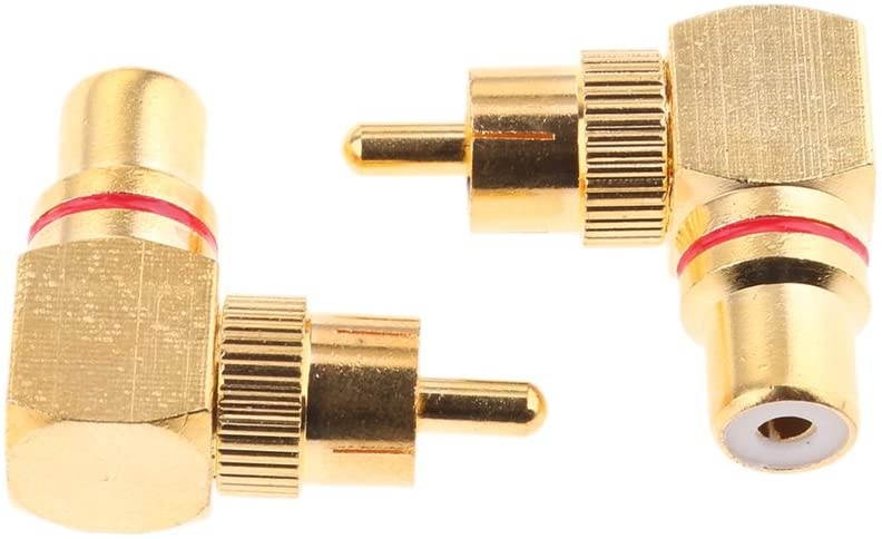 Homyl 2X RCA Plug Male to 2 RCA Female Right Angle Connector Adapter Gold Color