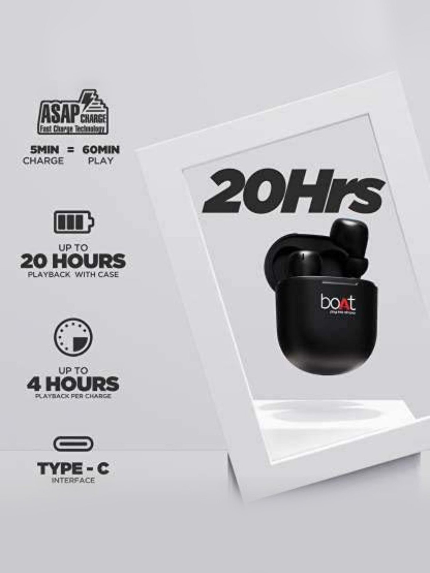 Boat Airdopes 381 In Ear BT Earbuds with upto 20H Playback & ASAP Charge (Black,True Wireless)