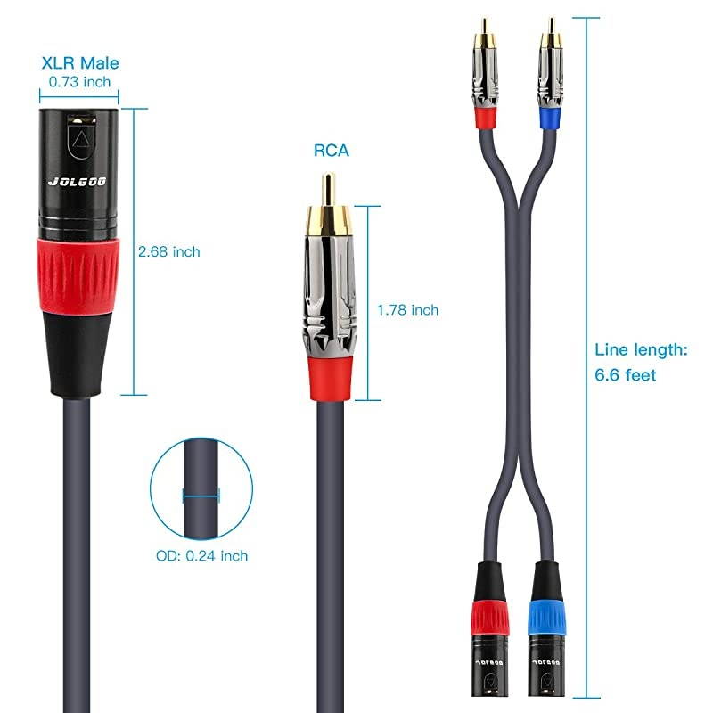 RCA to XLR Cable, Dual RCA Male to Dual XLR Male Cable, 2 RCA Male to 2 XLR Male HiFi Audio Cable, 4N OFC Wire, for Amplifier Mixer Microphone, 6.6 Feet