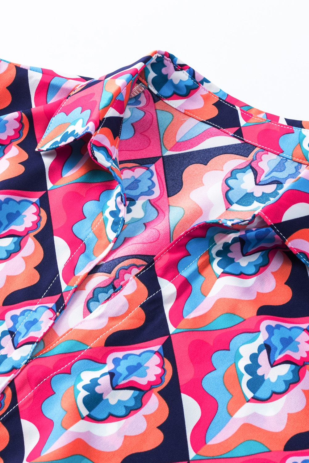 Multicolor Boho Floral Collared Long Sleeve Dress