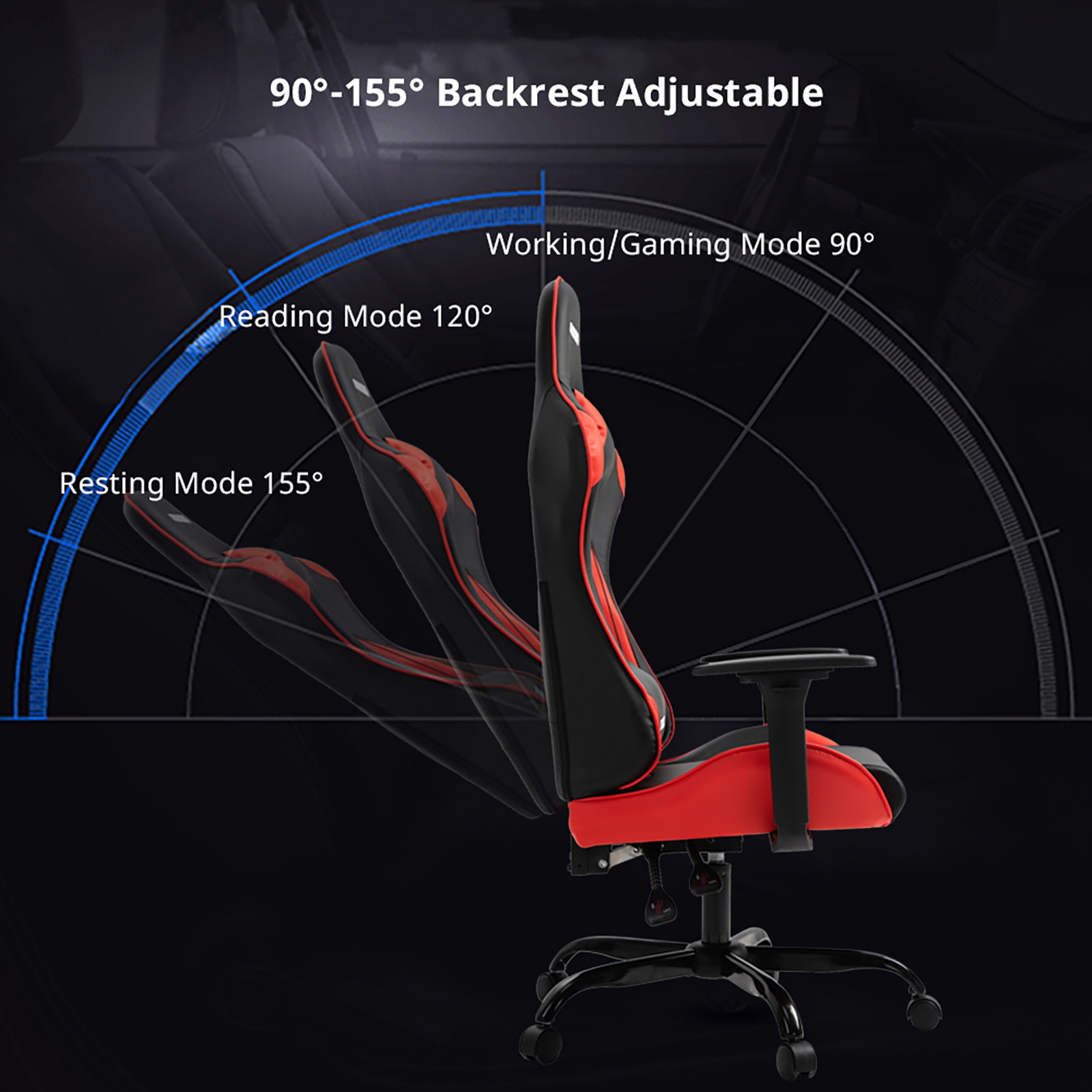 Gaming Chair, Racing Style Computer Desk Chair Padded Armrests Ergonomic Lumbar Support Adjustable Height