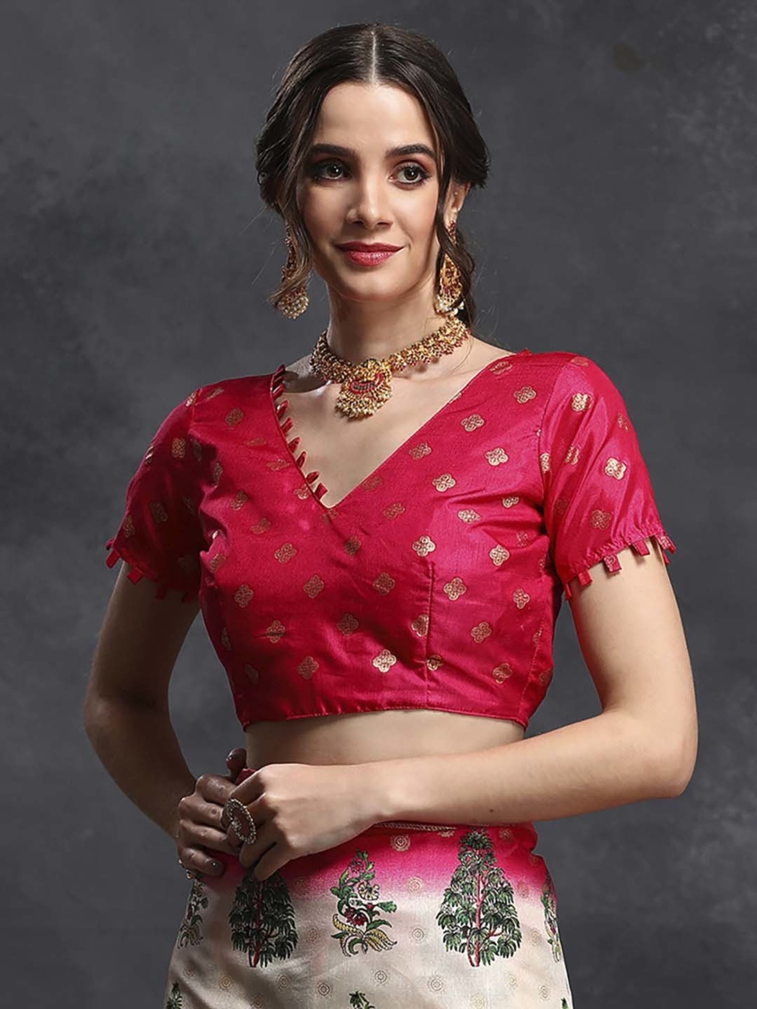 Saree Mall Beige & Pink Silk Printed Saree With Unstitched Blouse