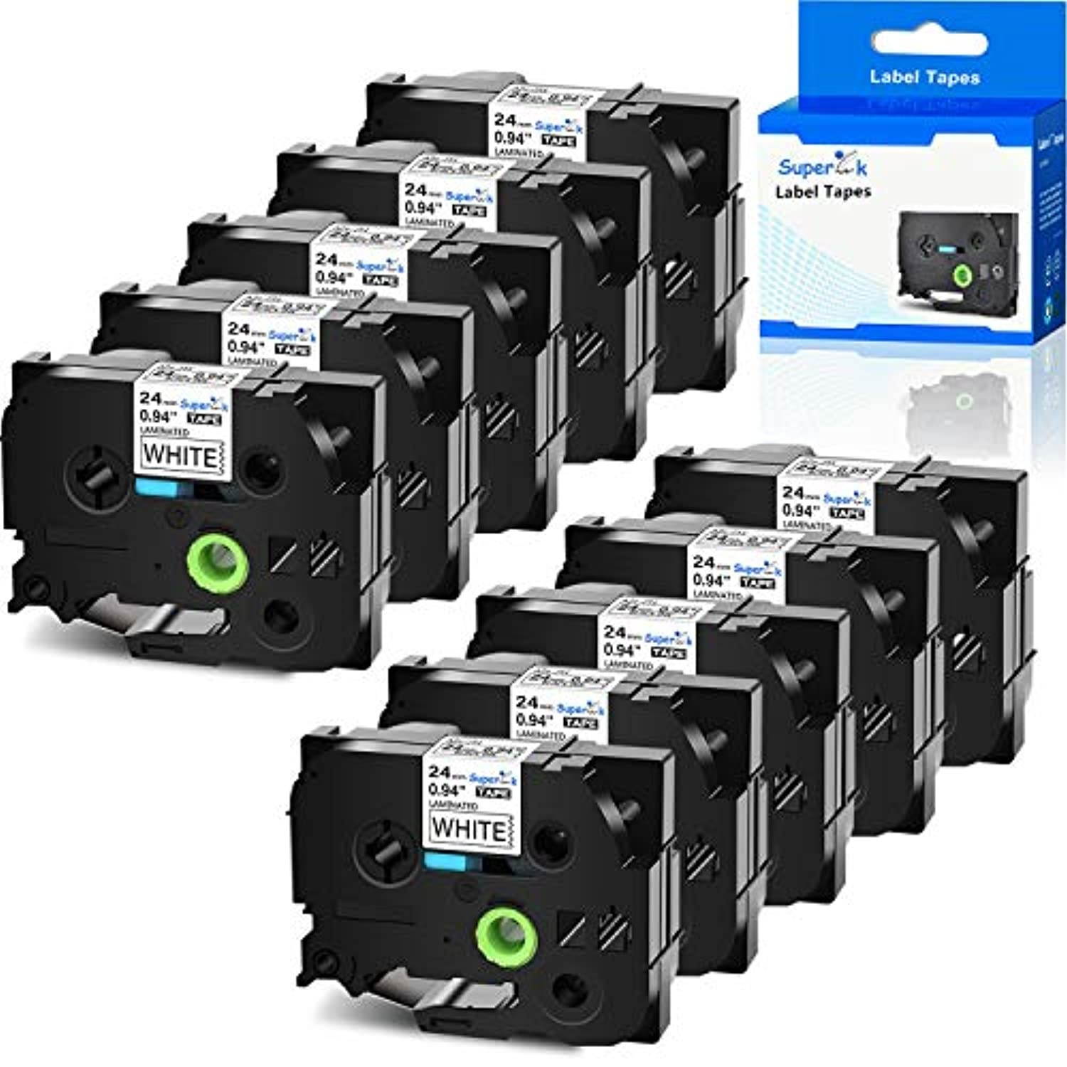 SuperInk 10 Pack Compatible for P-touch Label Tape Replacement TZe-251 TZe251 TZ-251 TZ251 24mm 1 Inch Black on White Standard Laminated Tape for PT-D600 PTD600VP PT-P700 PT-P750 (ZJBRTZ25110PK/CA127)