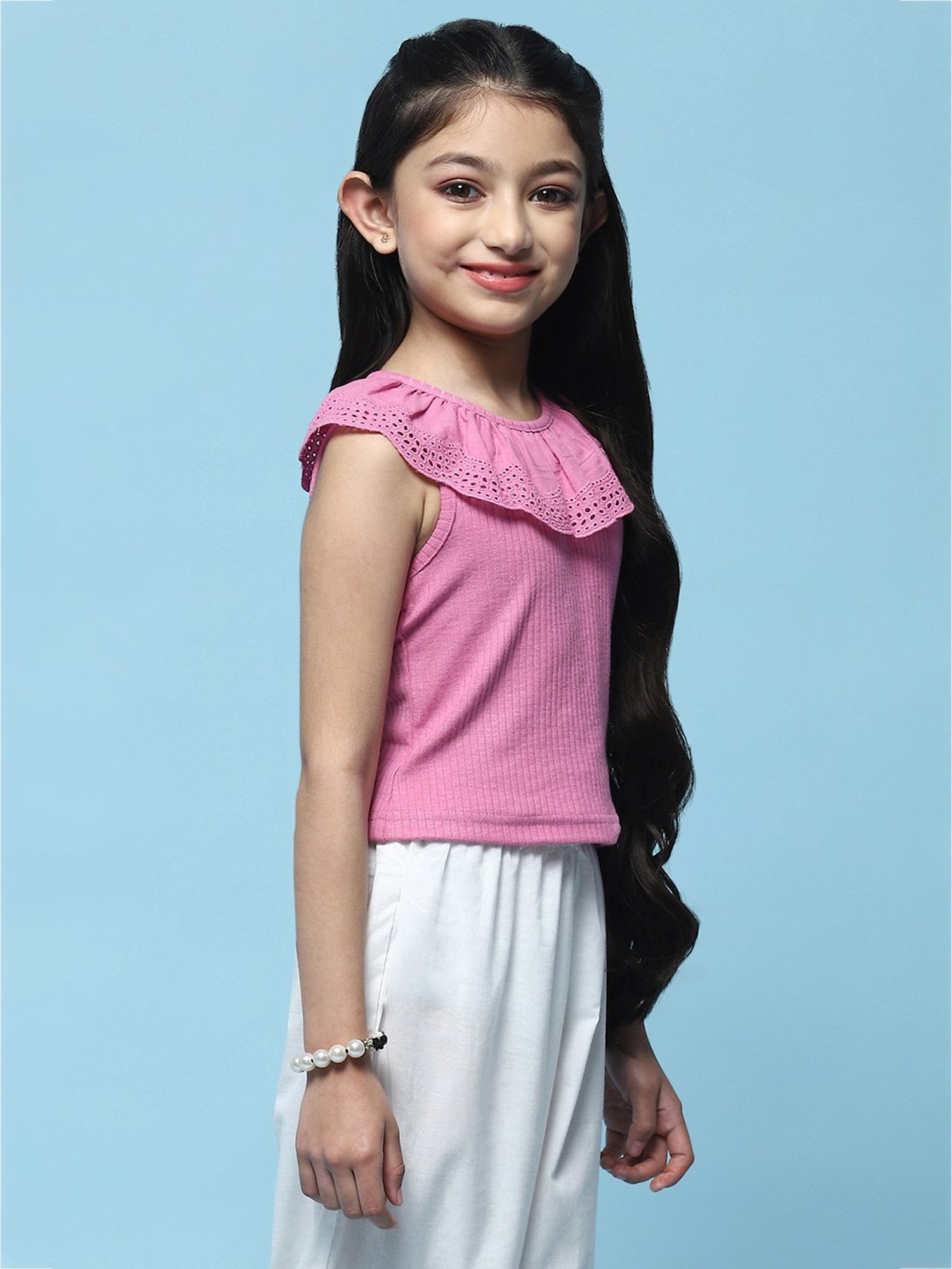 BIBA Girls Pink Solid Top