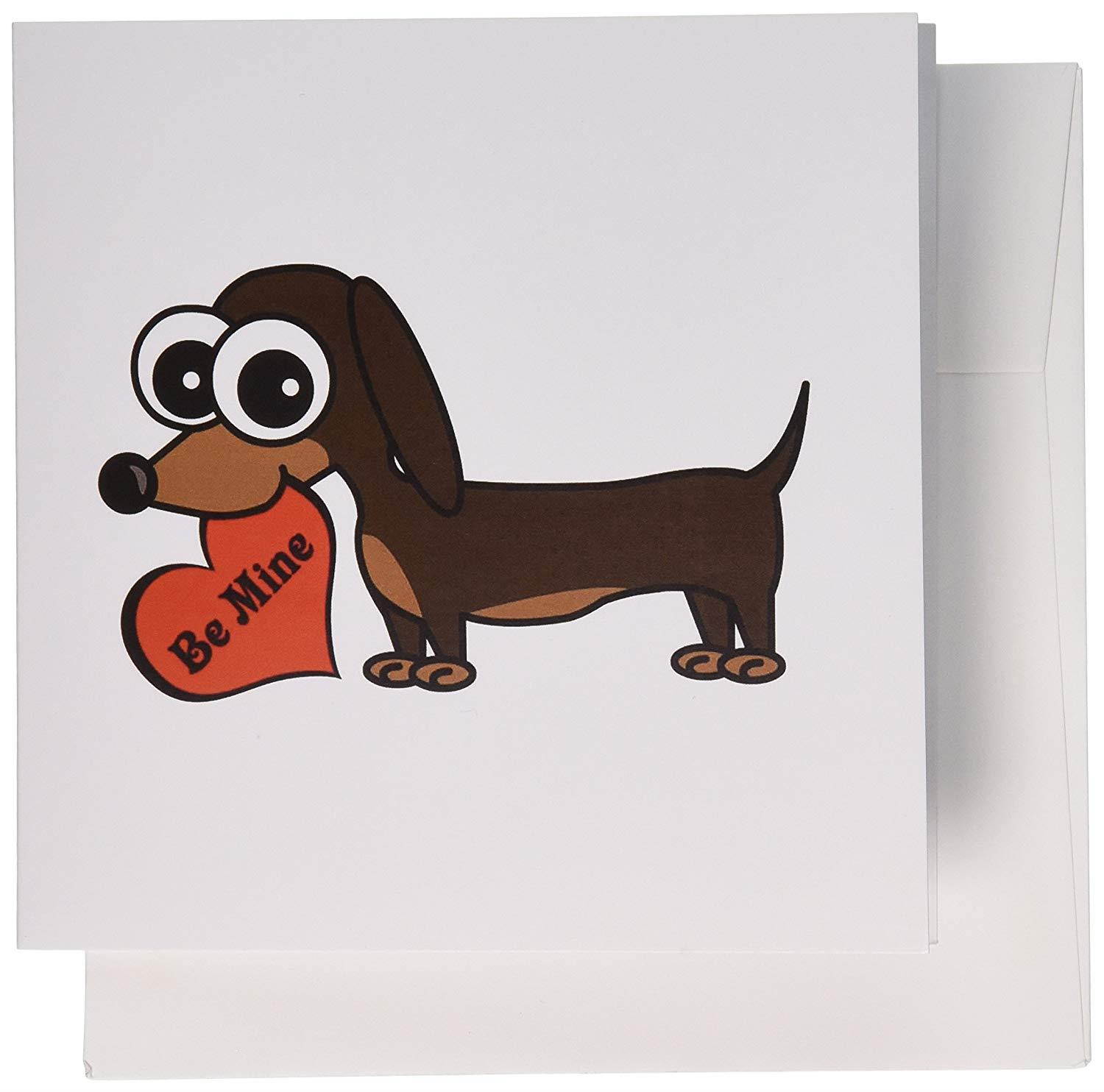 3dRose Cute Dog Be Mine Heart &ndash; Dachshund - Greeting Cards, 6 x 6 inches, set of 6 (gc_6340_1)