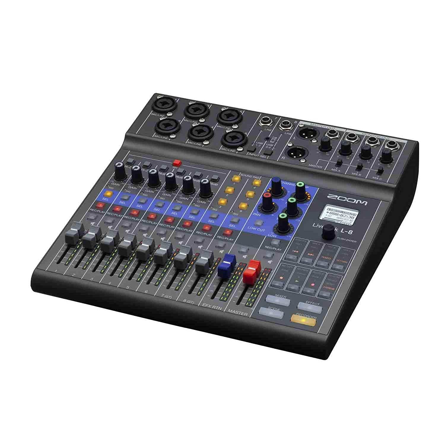 Zoom LiveTrak L-8 Podcast Recorder, Battery Powered, Digital Mixer and Recorder, Music Mixer, Phone Input, Sound Pads, 4 Headphone Outputs, 12-In/4-Out Audio Interface, Built In EQ and Effects