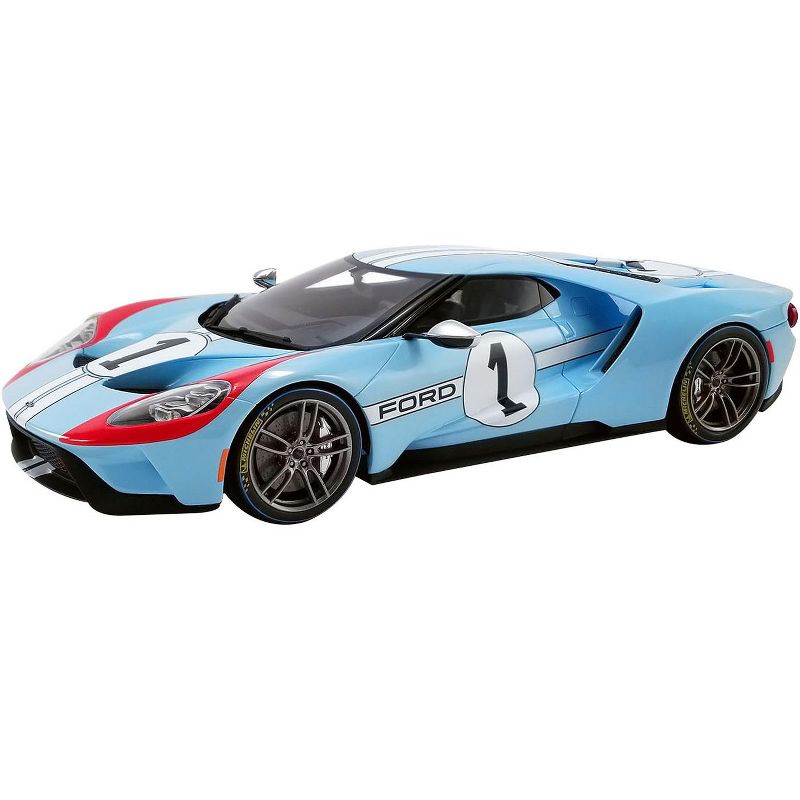 2020 Ford GT #1 Heritage Edition "1966 Le Mans" Light Blue with Red and White Stripes 1/18 Model Car by GT Spirit for ACME