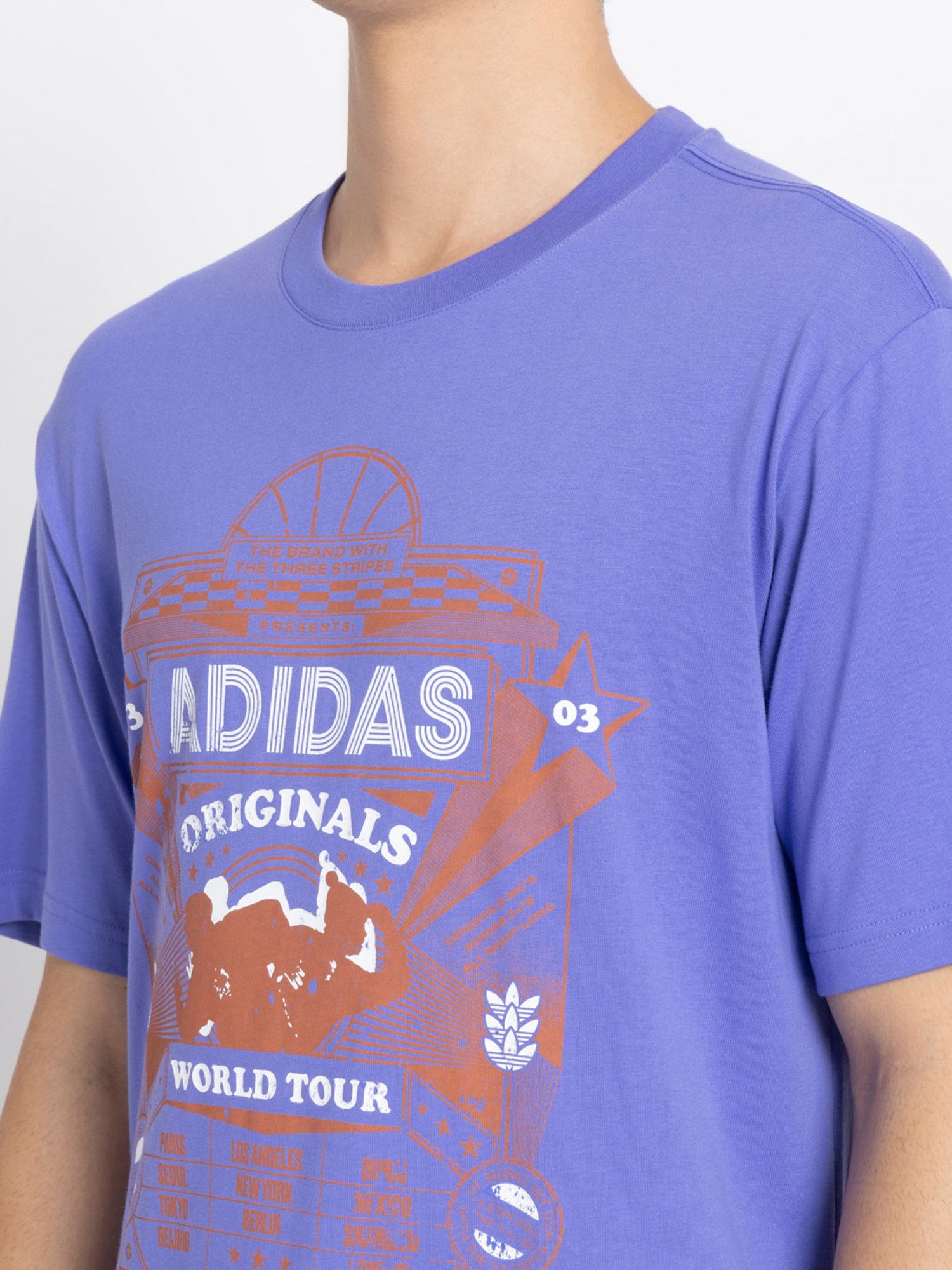 Adidas Blue 100% Cotton Regular Printed  T-Shirt