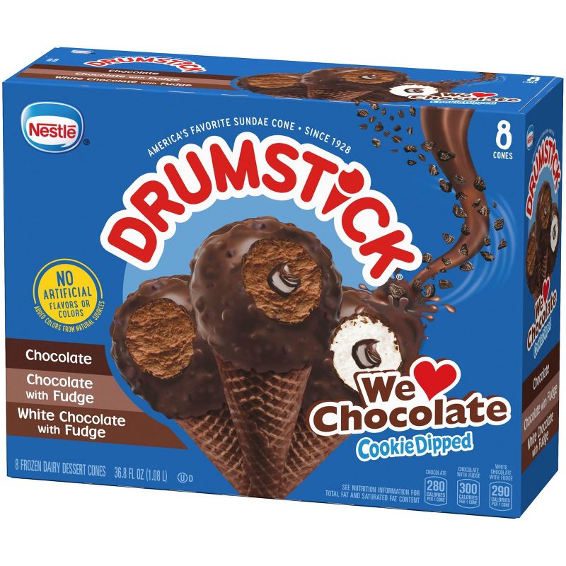 Nestle We Love Chocolate Cookie Frozen Dipped Drumstick - 8ct