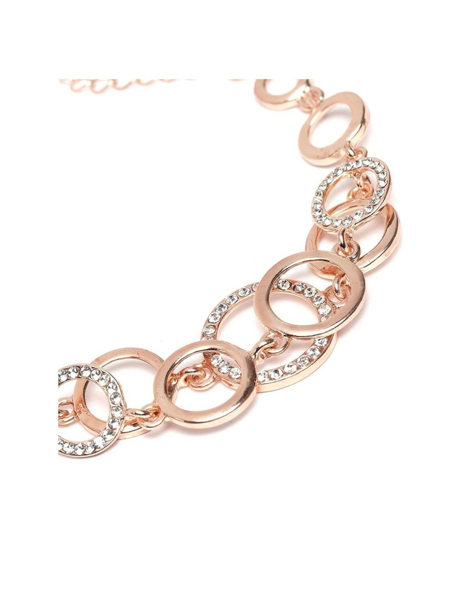 YouBella Rose Gold Crystal Gold-Plated Floral Flexible fit Bracelet - Set of 2