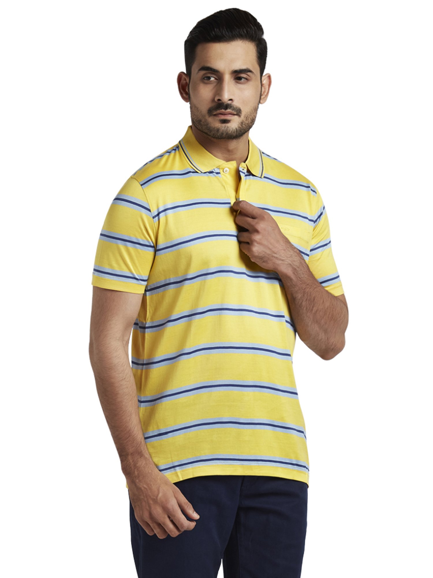 Colorplus Yellow Regular Fit Striped Polo T-Shirt