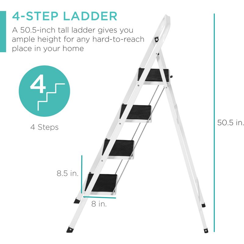 Best Choice Products 4-Step Portable Folding Steel Ladder w/ Hand Rail, Wide Platform Steps, 330lbs Capacity