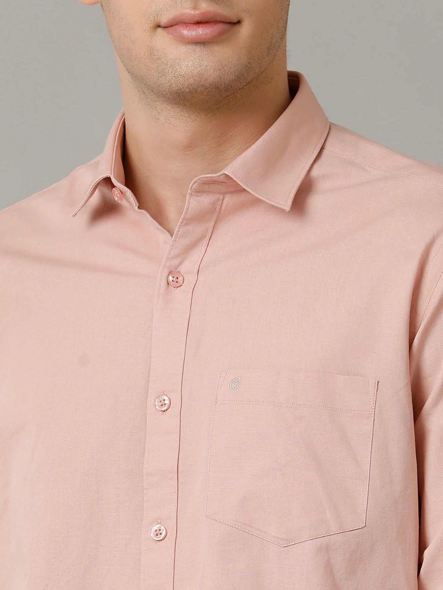 Cavallo By Linen Club Peach Linen Contemporary Fit Shirt
