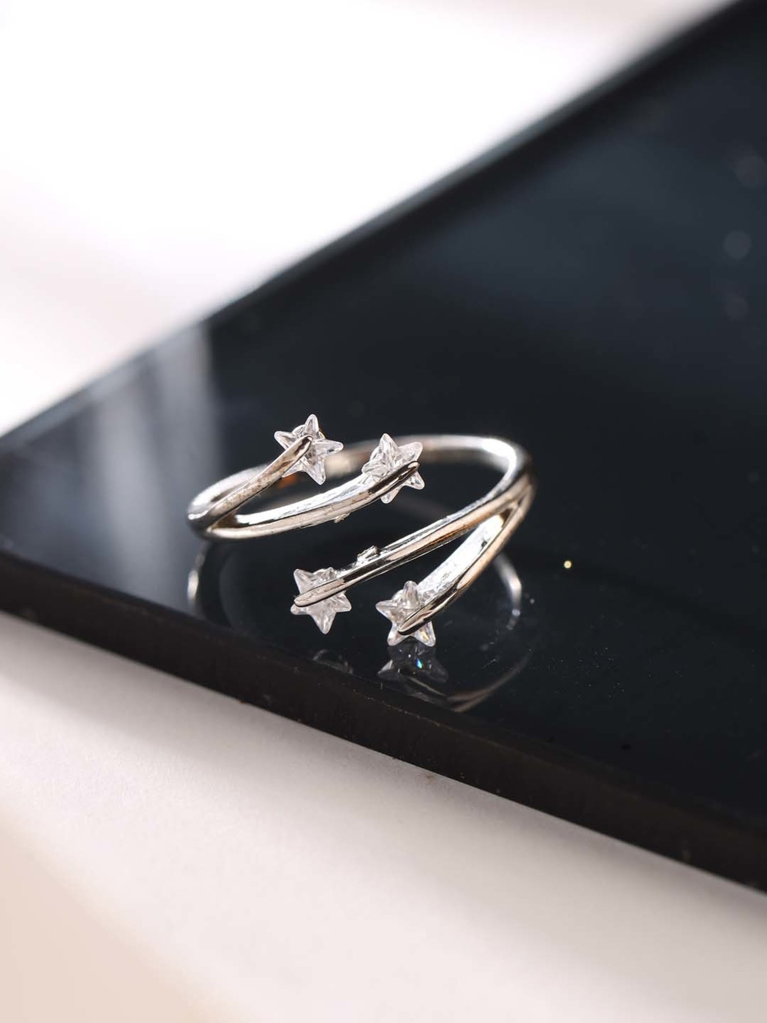 NVR Stylish Latest Silver Plated Ring with AD stones for Women