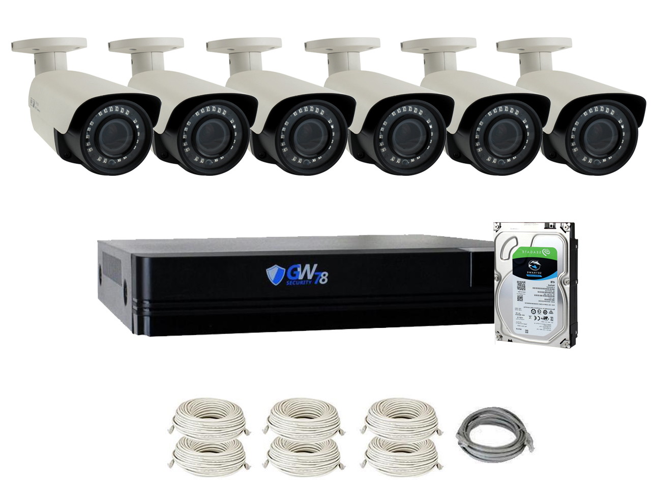 GW Security PoE 32CH H.265 NVR 4K 3840&times;2160 Security Camera System 32 Outdoor 8 Megapixels Motorized 2.8~12mm 4X Optical Zoom Lens Ethernet IP Security Bullet Cameras, Remote Home Monitoring (8TB HDD)
